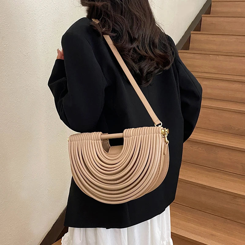 Handbags for Women 2025 New Gold Luxury Designer Brand Handwoven Noodle Bags Rope Knotted Pulled Half Moon Silver Evening Clutch