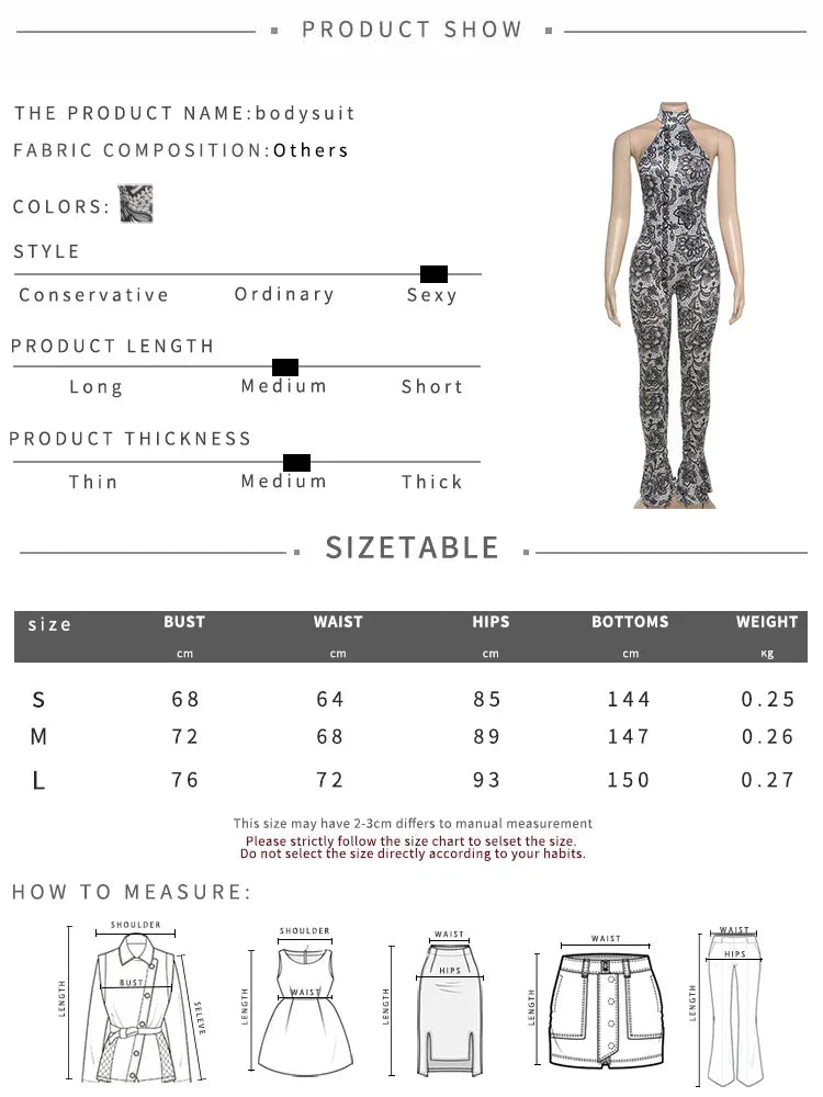 kliou Attractive Y2K Women Jumpsuits Fashion Print Halter Backless High Collar Off Shoulder Overalls Female Midnight Clubwear
