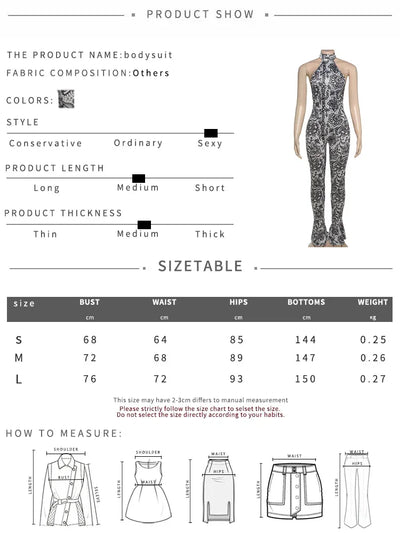 kliou Attractive Y2K Women Jumpsuits Fashion Print Halter Backless High Collar Off Shoulder Overalls Female Midnight Clubwear