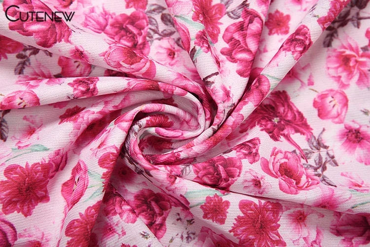 Cutenew Floral Print Women Midi Dresses Fashion Incline Shoulder Bandage Ruffle Splited Vestidos Female Vacation Street Bodycon