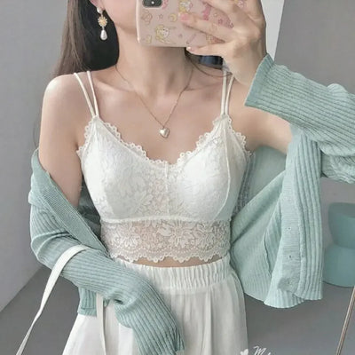 Women's Lace Bra Sexy Hollow Out Flower Underwear Bralette Wireless Push Up Breathable Strap Padded Vest Lingerie
