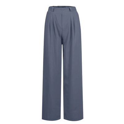 Wide Leg Pants Elastic High Waist Casual And Versatile Suit Pants For Female Simple Fashion Nine Length Trousers With Pockets