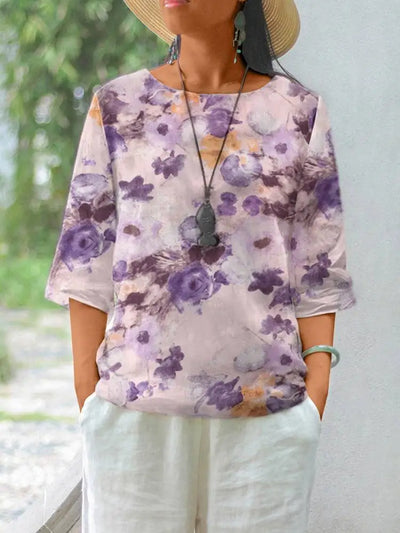 ZANZEA Women Cotton Linen Blouses 2024 Summer Bohemian Floral Printed Blusas Fashion 3/4 Sleeve O-Neck Top Casual Loose Shirts