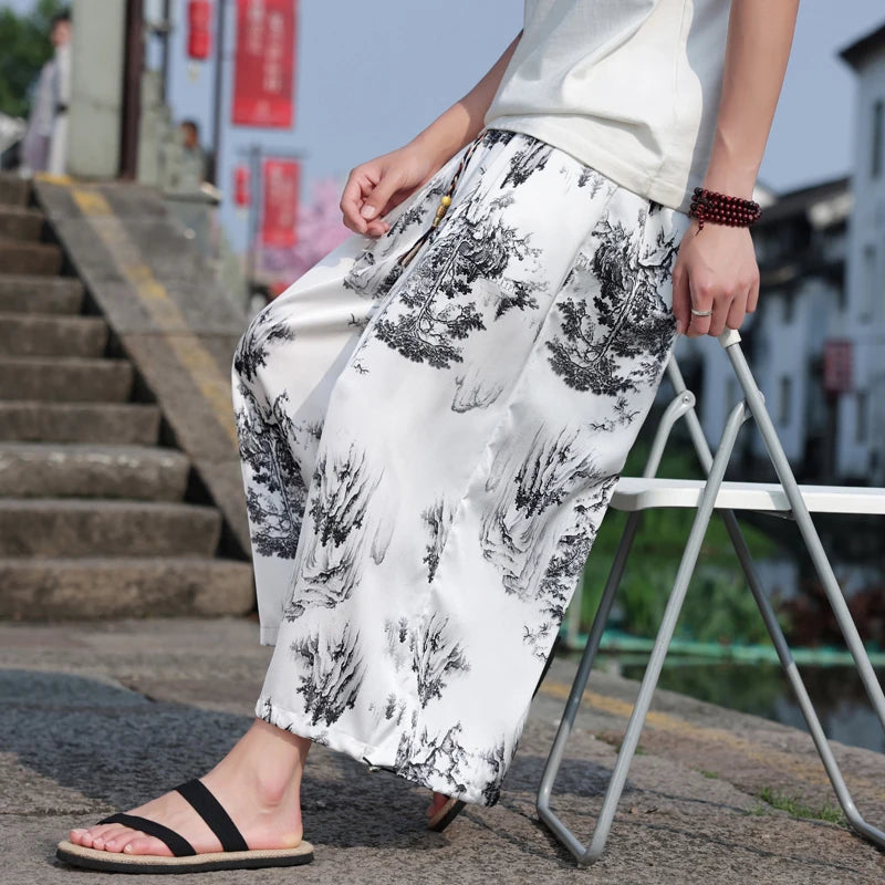 Men's Floral Wide Leg Casual Harem Japanese Yoga Harem Pants Hip hop Joggers Baggy Trousers for Men Summer Streetwaer M-XXXXXL