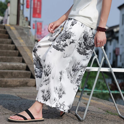 Men's Floral Wide Leg Casual Harem Japanese Yoga Harem Pants Hip hop Joggers Baggy Trousers for Men Summer Streetwaer M-XXXXXL