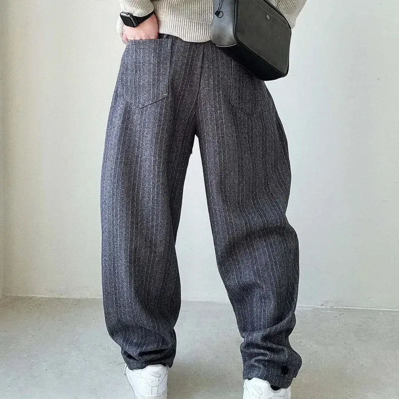 Autumn Winter Streetwear Thin Loose Fit Wide Leg Pants for Men Straight-Leg Casual Pants Youth Trendy Long Trousers