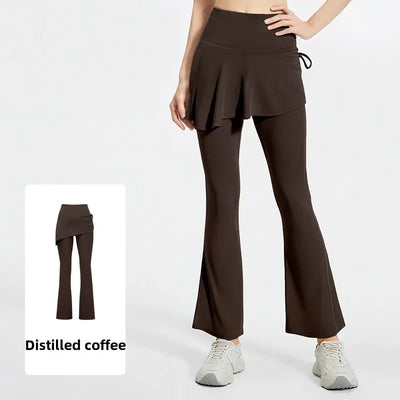 New Flared Culottes for Women Fake Two Micro-flared Pants Wrinkle High Waist Lift Hip Yoga Pants Slim-fit Elastic Waist Rope