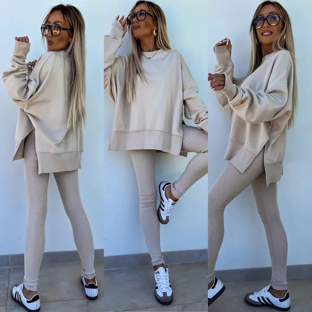 Lounge Sets for Women Two Piece Travel Outfits Sweatsuits Autumn Winter Fashion 2024 Trendy Loose Oversized Tee Tight Trousers
