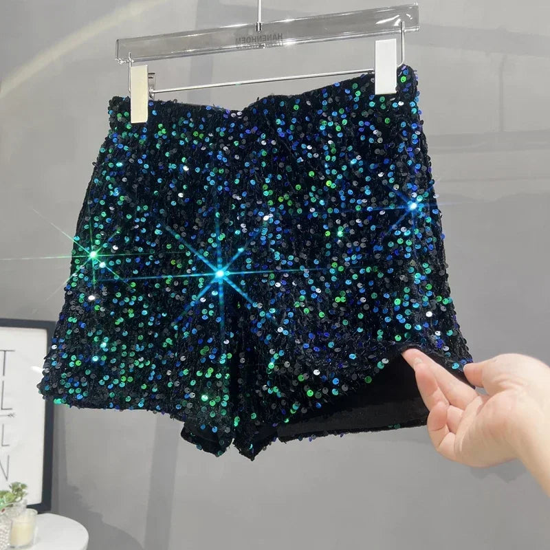 Hot Girl Y2k European and American Style Sequined Shorts Slim Fit Suede Embroidered Sequined Casual Hot Pants for Women