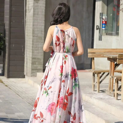 2023 New Floral Summer Sleevelss Suspender Maxi Dress for Women Sexy Backless Beach Purple Boho Robe Femme Sundress Dress Photo