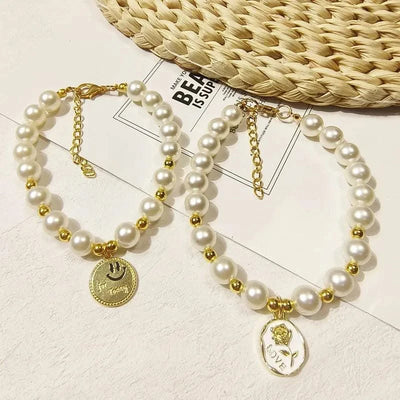 Pet Collar Adjustable Pearl Cat Collars Cute Rose Flower Kitten Puppy Necklace Pet Product Cat Dog Accessories