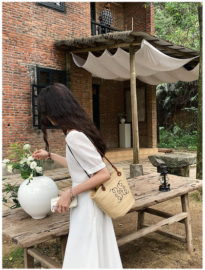 Fashion Retro Shoulder Bag Women Handbag Luxury Brand Designer Tote Women Straw Shoulder Messenger Bag Elegant Ladies Beach Bags