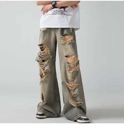 Holes Ripped Jeans Pants for Man Breathable High Street Men's Denim Pants New Trendy Hole Male Summer Brand Designer Pant 2025