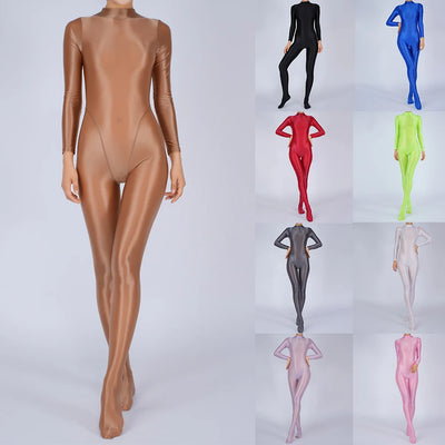 Sexy Womens Glossy Shiny Silky Tights Swimsuit Leggings Bodysuit Jumpsuit Ladies Elasticity Breathable Leotard Sleeping Romper