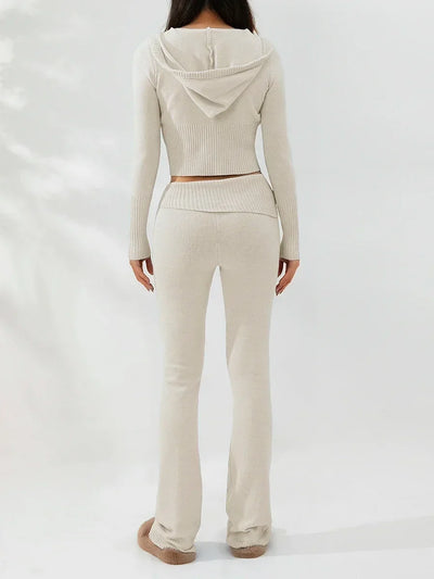 Women Tracksuit  Knit Lounge Set Long Sleeve Zip Up Hoodie with High Waist Wide Leg Pant 2 Piece Sweater Ensemble Casual Set