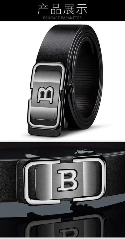 Men Genuine Luxury Leather Metal Automatic B Buckle Fashion Belt | Casual Belts for Male