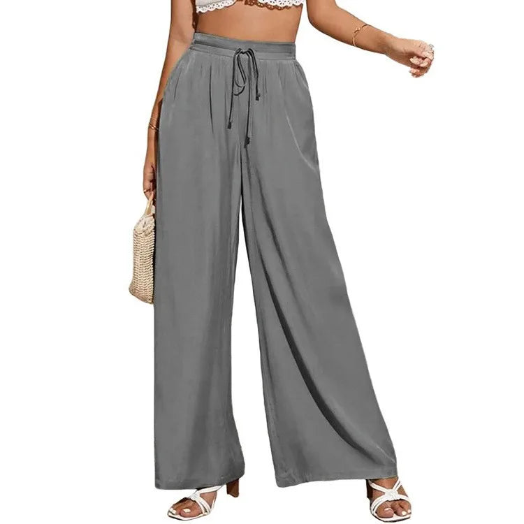 Women's Wide Leg Pants High Waist Casual trousers Solid Color Elastic Waist Tie Belt Loose Sweatpants gym pantalones de mujer