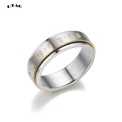 Rotatable Tibetan Buddhism Six-character Rumor Rings Men Spinner Stainless Steel Ring for Women Male Buddhism Lucky Jewelry Gift