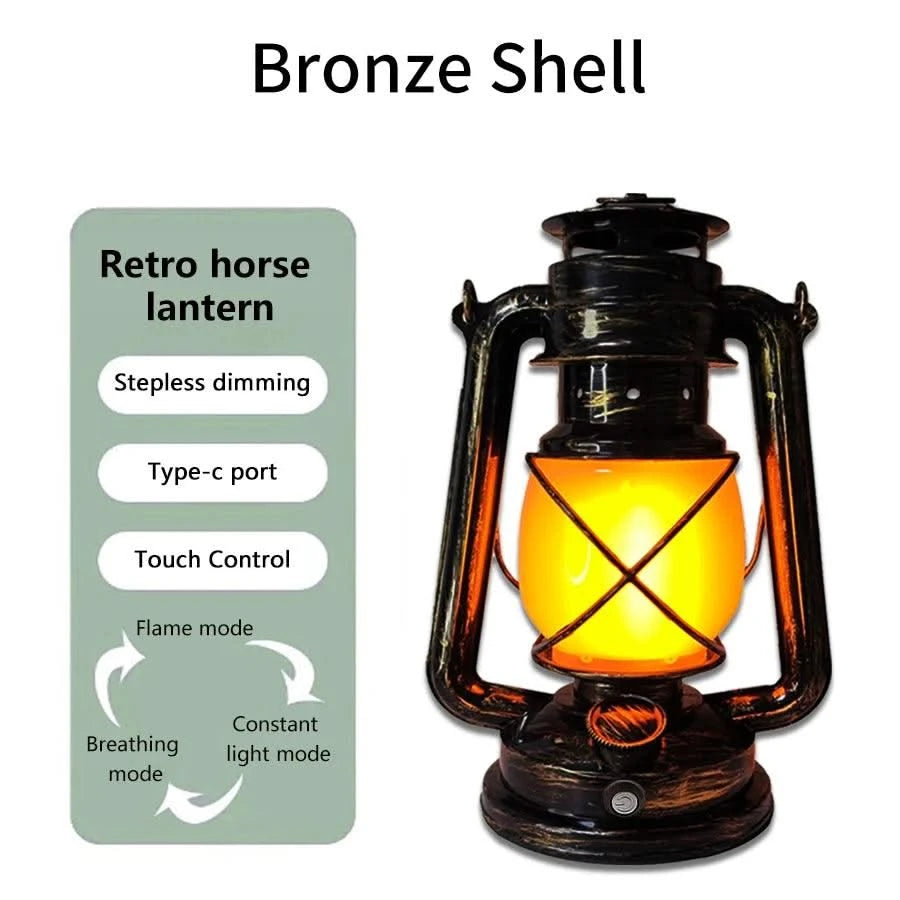 Retro Portable LED Night Light 3 Lighting Modes Horse Lantern Lamp Rechargeable Hanging Camping Lights for Travel Desktop Decor