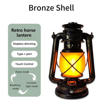Retro Portable LED Night Light 3 Lighting Modes Horse Lantern Lamp Rechargeable Hanging Camping Lights for Travel Desktop Decor
