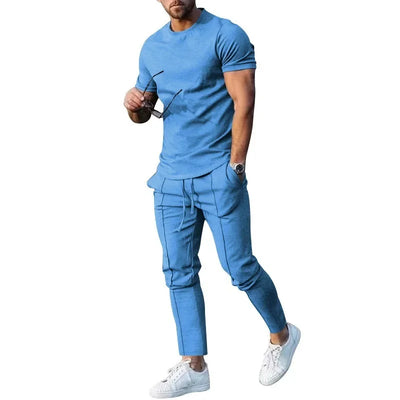 Mens Suit Summer Two-piece Suit Short-sleeved T-shirt Casual Fashion Trousers Sets for Men