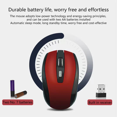 1pc High Quality 2.4G USB Red Optical Wireless Mouse 6D For Computer Laptop Gaming Mice Ergonomically-designed Wireless Mouse
