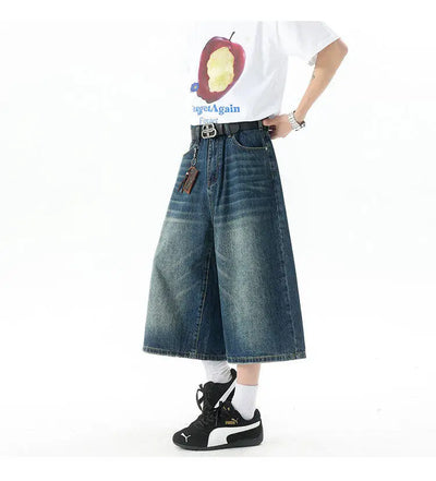 Trendy High-Waisted Wide-Leg Cropped Jeans for Men 2025 Summer Casual Stretch Denim Capri Pants Comfort Fit & Stylish Outfit 8XL