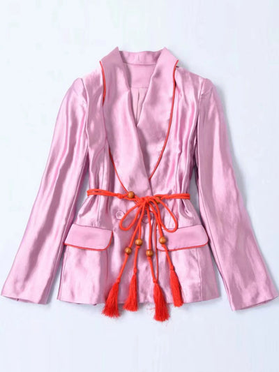 LD LINDA DELLA Fashion Designer Autumn Purple Pants Suit Women's Slim Long sleeve Belted Blazer and Pants Two Pieces Sets