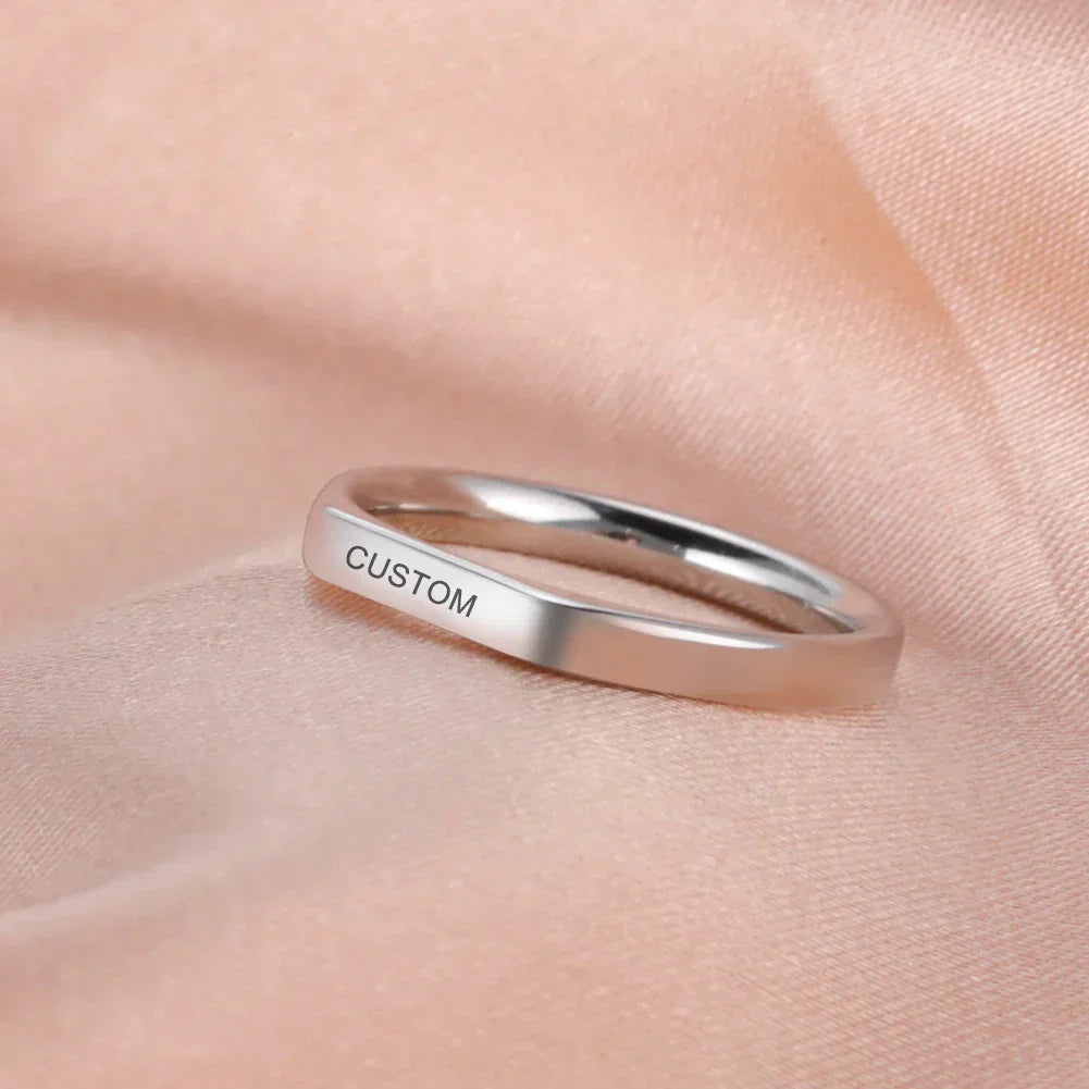 Engrave Name Finger Rings Personalized Custom Ring Gift For Woman Men Wedding Marry Silver Color Stainless Steel Jewelry