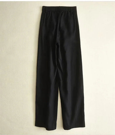 Women's Cotton Linen Straight Trousers Elastic High Waist Wild Wide Leg Pants Female Spring Summer Solid Color Loose Linen Pants