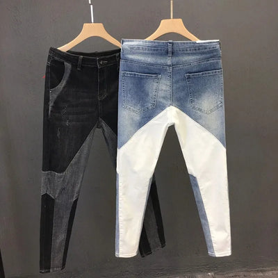 Men Clothing Jeans Men 2024 New Spring Summer Handsome Personality Splicing Pants Slim Korean Pants Streetwear Pantalones Hombre