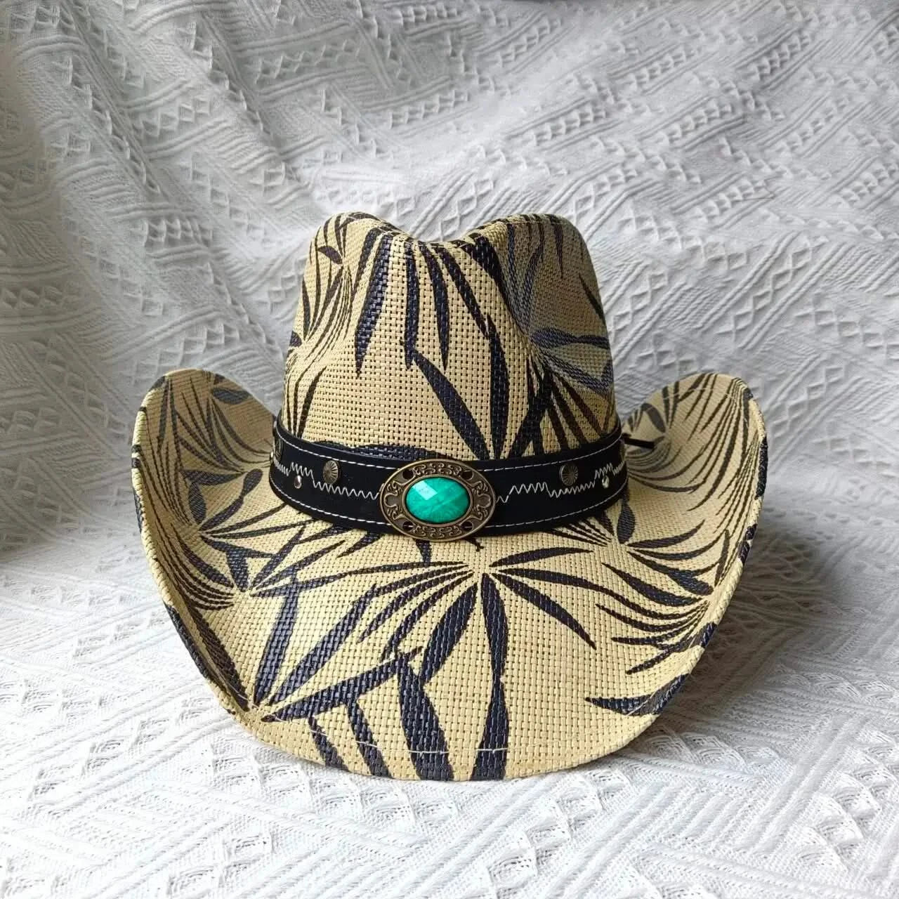 New Lake Blue Western Cowboy Straw Hat 2024 Spring and Summer New Outdoor Sun Hat Men's and Women's Cowboy Hat gorras