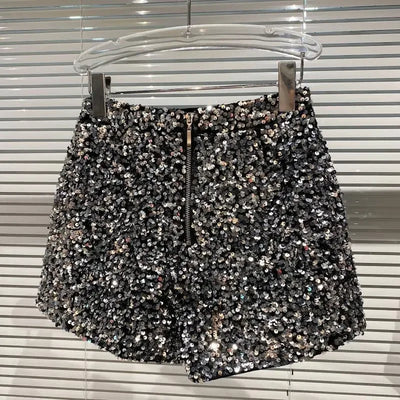 2025 New Summer Spring New Full Sequined Shiny Casual Shorts Heavy Zipper Nightclub Socialite Short Shorts Hot Pants for Women - Elanique