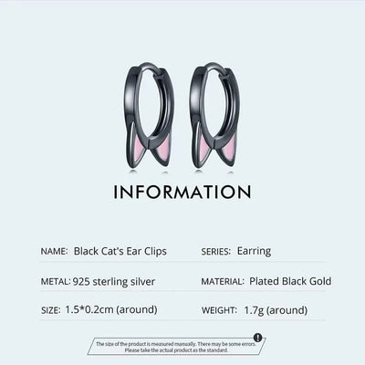 WOSTU Real 925 Sterling Silver Cat Ear Hoop Earrings For Women Lovely Pink Cute Pet Paw Studs Clips Girl Unique Jewelry Gift