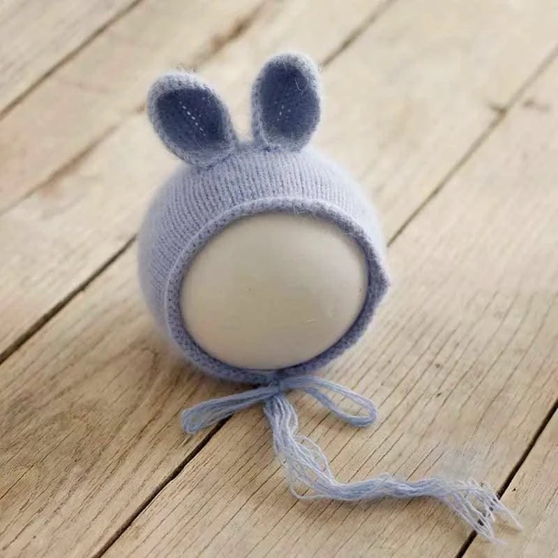 Knitted Handmade Rabbit Hat | New-born Photography Props |Adjustable Infant/ Baby  Headwear