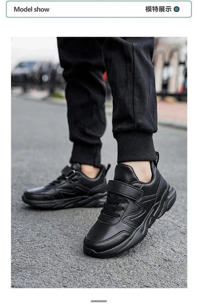 Childrens Sports Shoes for Kids Leather Black Boys Shoes Outdoor School Running Shoes Students Casual Sneakers