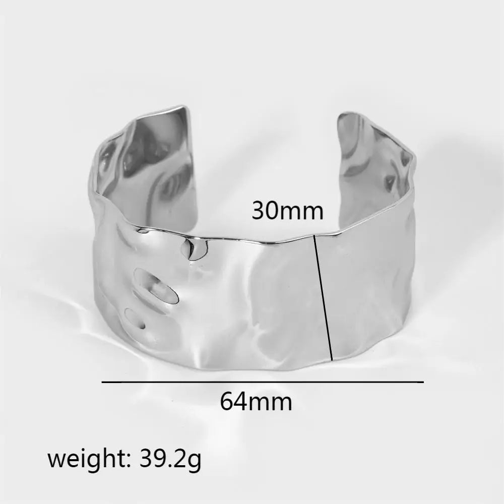 Gold bold statement  bangles  Exaggerated Stainless Steel 18K Gold Plated Jewelry Gift Hammer Pattern Wide Bangles For Women