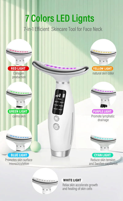 7 Color Facial Neck Massager EMS Micro-current Neck Face Beauty Device for Enhanced Face Neck and Shoulder Care with Vibrating