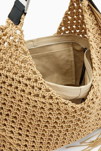 Designer Luxury Tote Bag Women 2025 New Large Capacity Bohemian Style Beach Bag Handmade Woven Hollow Out Tassel Shoulder Bag