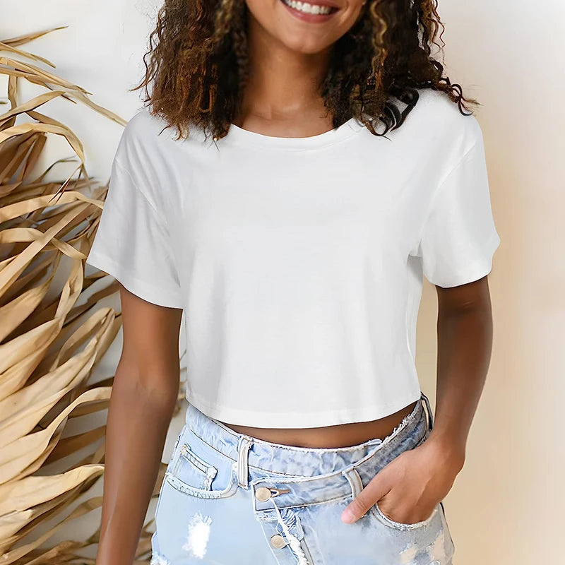 Crew Neck Fashion Women T Shirt Street Casual T-Shirt Solid Plus Size Top Tees Sexy Slim Summer Short Sleeve Women's Clothing