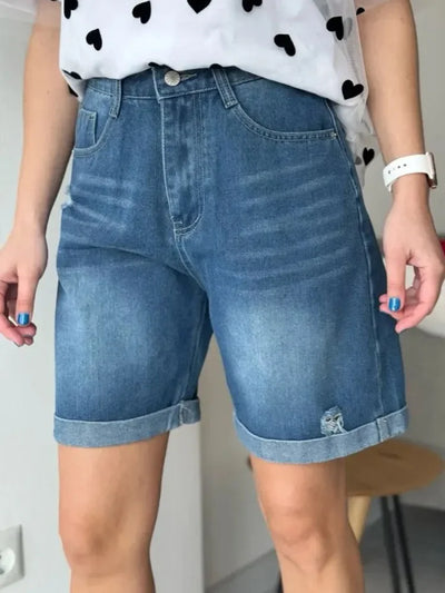 Women Denim Shorts Ripped Wide Leg Black High Waist Short Jeans Straight Leg Blue Denim Shorts For Women Summer Jean Shorts