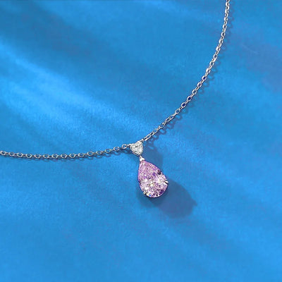 Goldenway Luxury Minimalism 925 Silver Pink Sapphire Teardrop Pendant Chain Necklace Sapphire Solitaire High Fine Jewelry Custom