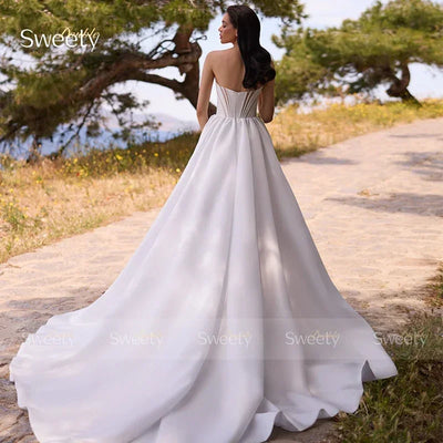 Romantic Wedding Dress fullSatin Ball Gown elegant pleats split sleeveless Strapless customized Bride zipper Robe Mariée Satin