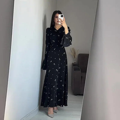 Elegant Dresses for Women Spring Summer New Printing Lotus Leaf Sleeve V Neck Dress Fashionable Slim Fit Women's Evening Dress