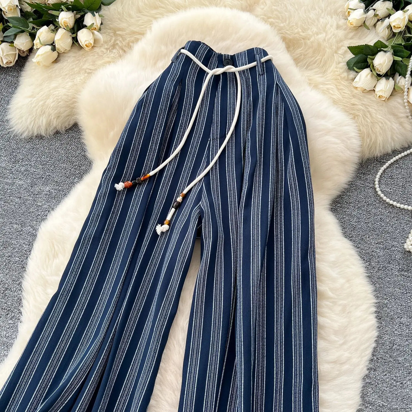 Pant Women Wide Leg Long Pants Striped Casual Loose High Waist Straight Trousers Y2k Streetwear Elegant Splice Work 2025 Capris
