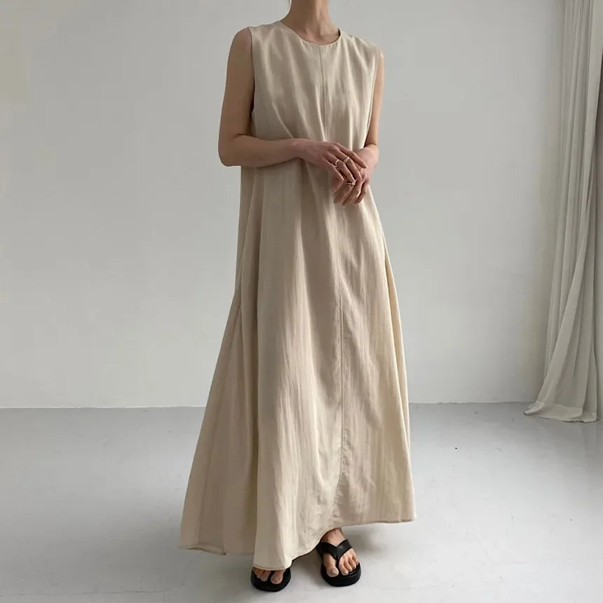 REALEFT Summer Women Maxi Dress 2024 New Solid Color Elegant Pockets Loose Waist Sleeveless Casual Summer Dresses Female