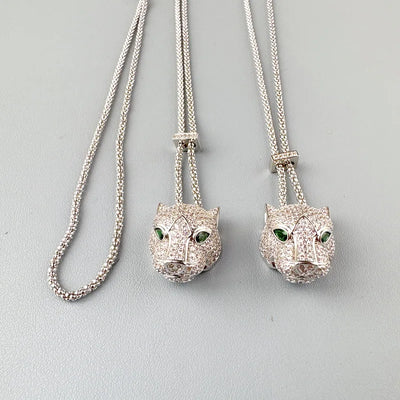 Designer Collection Fashion Luxurious Bracelet Long Necklace Men Women Lady Inlay Full Zircon Leopard Head Pendant Double Chain