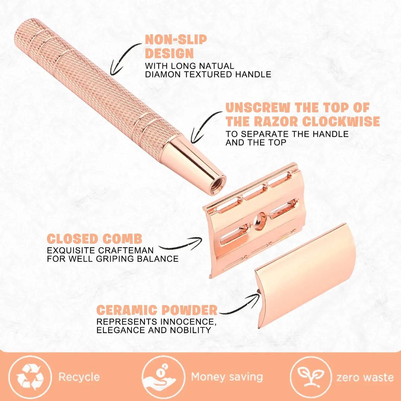 Double Edge Safety Razor for Women, with 10 pcs Safety Razor Blades Single Blade Razor Reusable Travel Essentials Women Razor