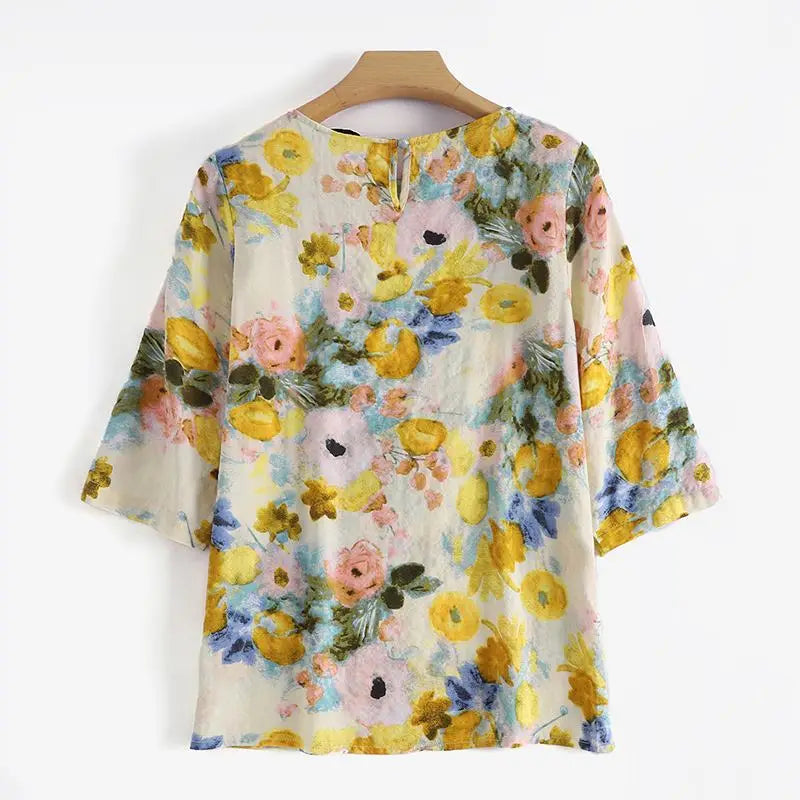 ZANZEA Women Cotton Linen Blouses 2024 Summer Bohemian Floral Printed Blusas Fashion 3/4 Sleeve O-Neck Top Casual Loose Shirts