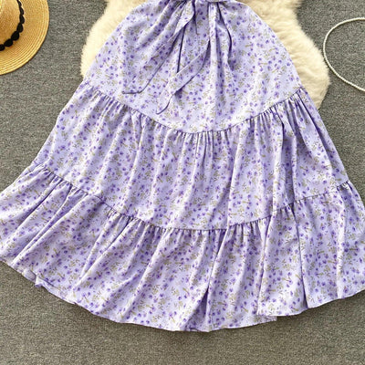 French Chic Dress Beach Style Floral Print Dresses Female V-Neck New Summer Ruffles A-Line Vestidos Women Clothes
